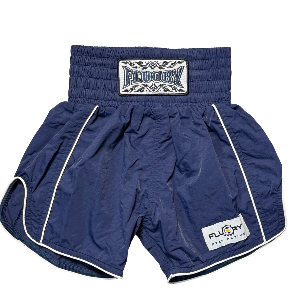 NEW Fluory Muay Thai Shorts Navy Blue White Piping Combat Sports Womens XS